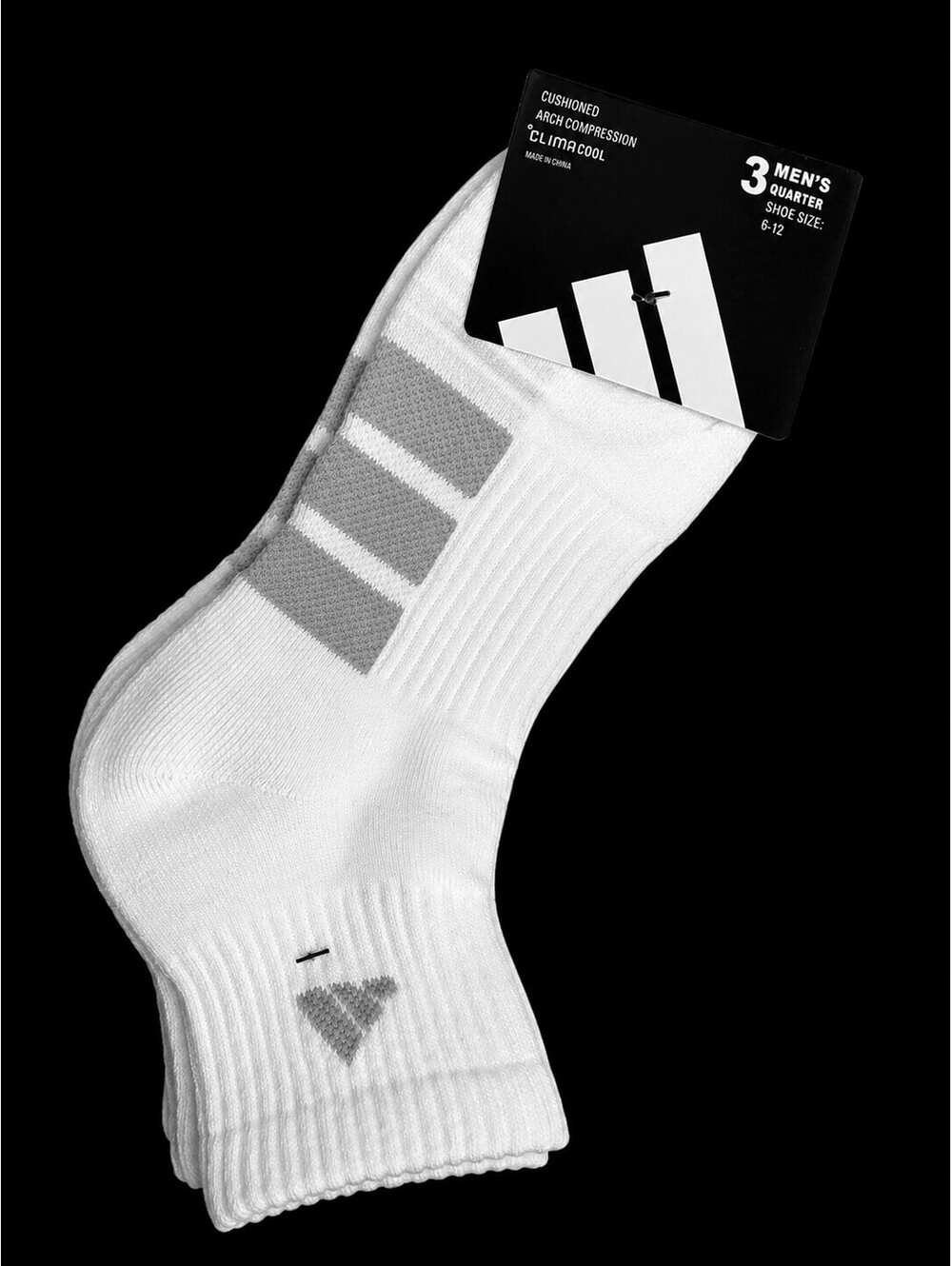 Adidas Cushioned Arch Compression 3pr Men's Quarter Sock Gray Stripe Sz 6-12